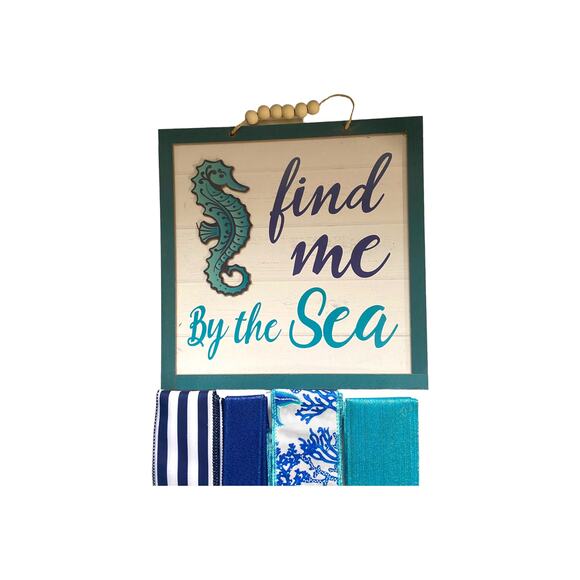 Find Me By the Sea Seahorse Sign Ribbon Summer Beach House Wreath Kit Bundle - Picture 7 of 8